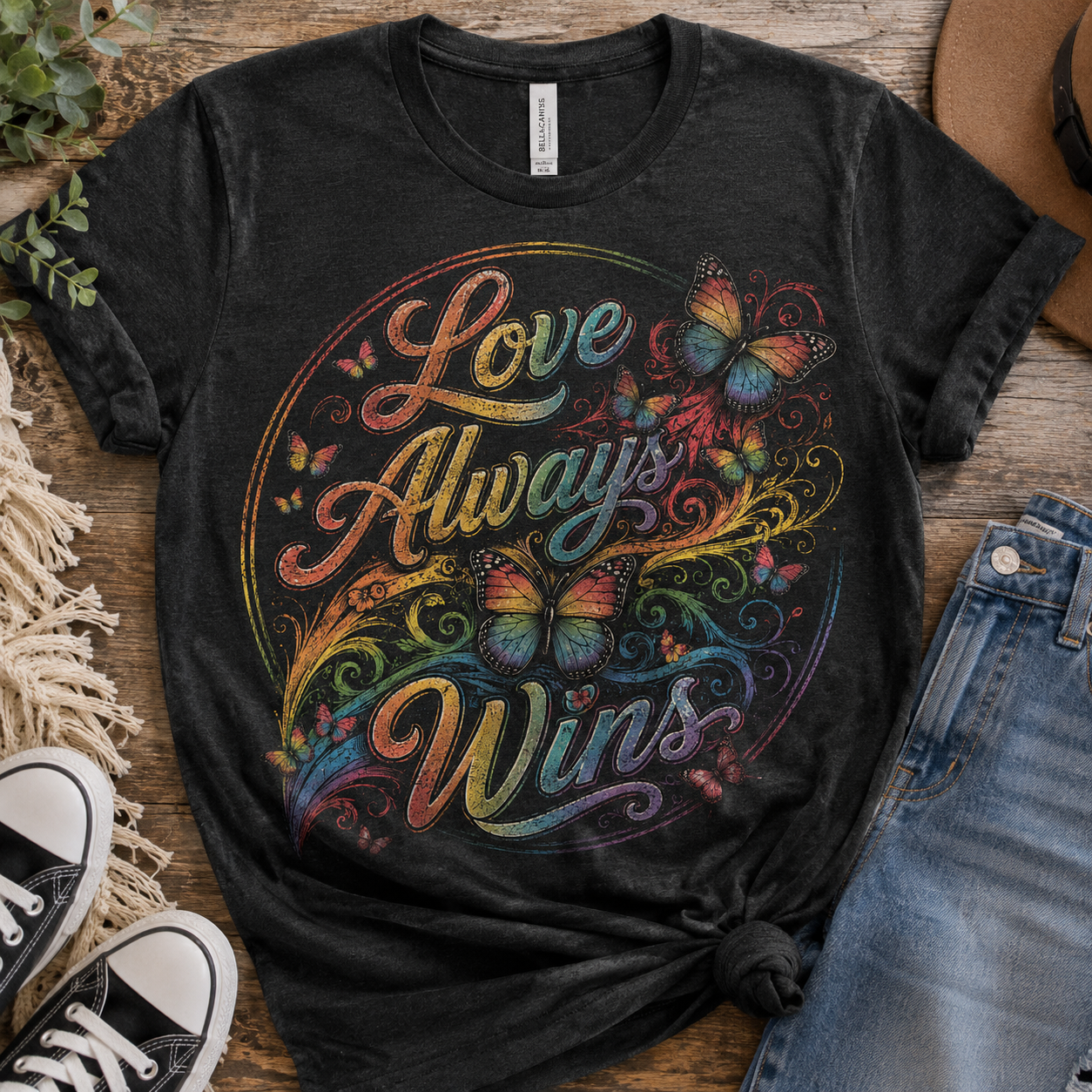 Vintage LGBTQ Shirt | Rainbow Butterfly Graphic Tee | Inspirational Pride Apparel