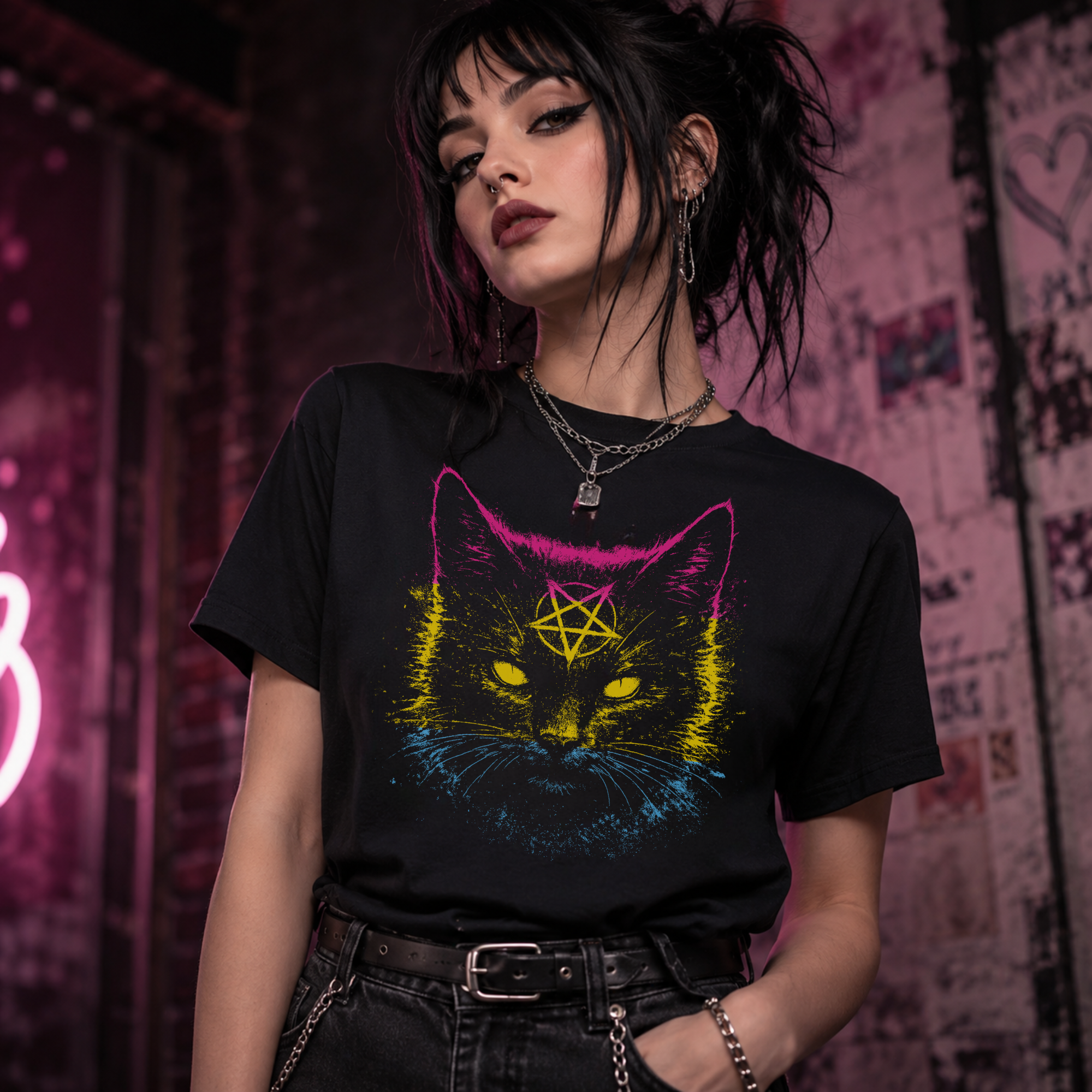 Pansexual Pride Black Cat T-Shirt | Nine Lives. One Pride.