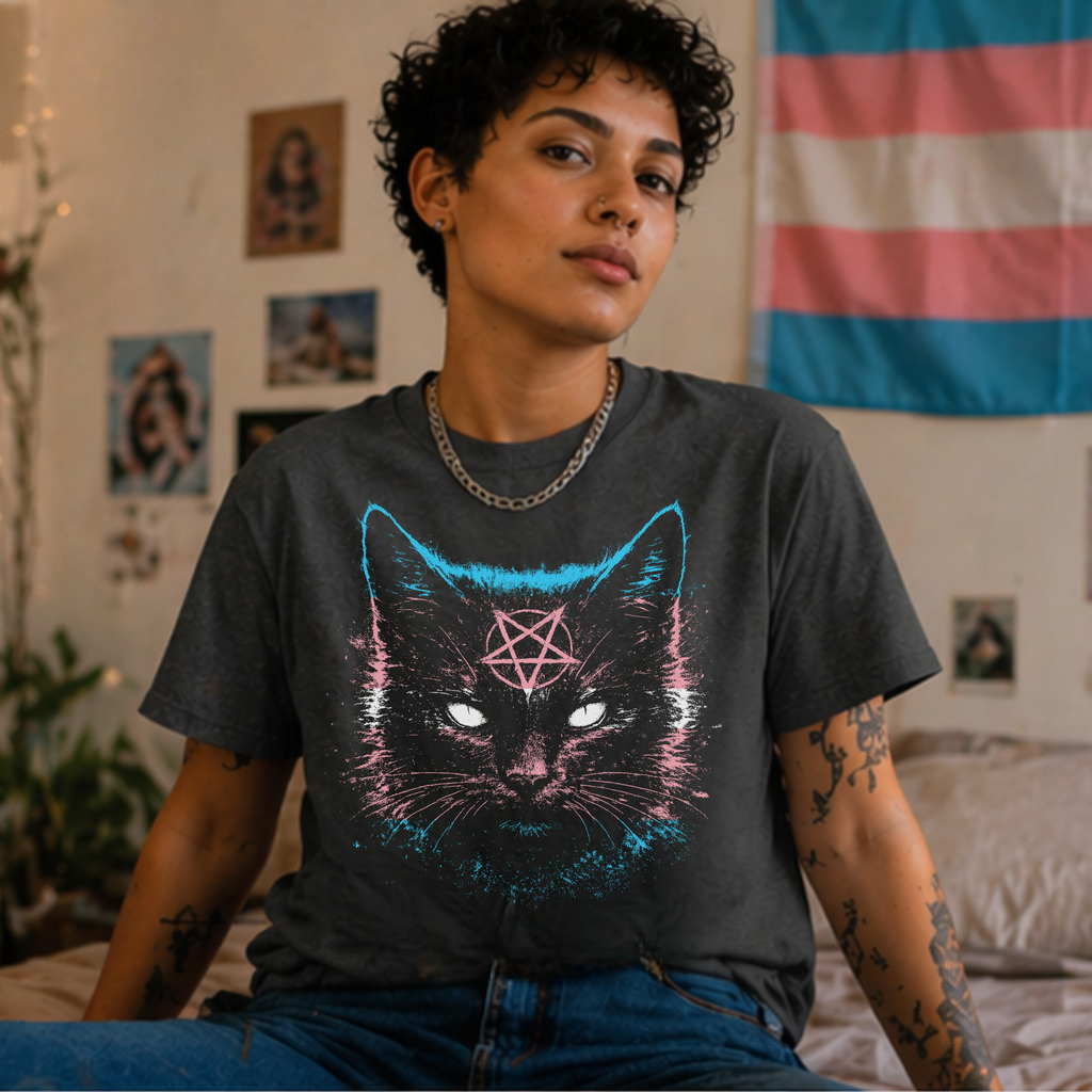 Transgender Pride Black Cat T-Shirt | Nine Lives. One Pride.