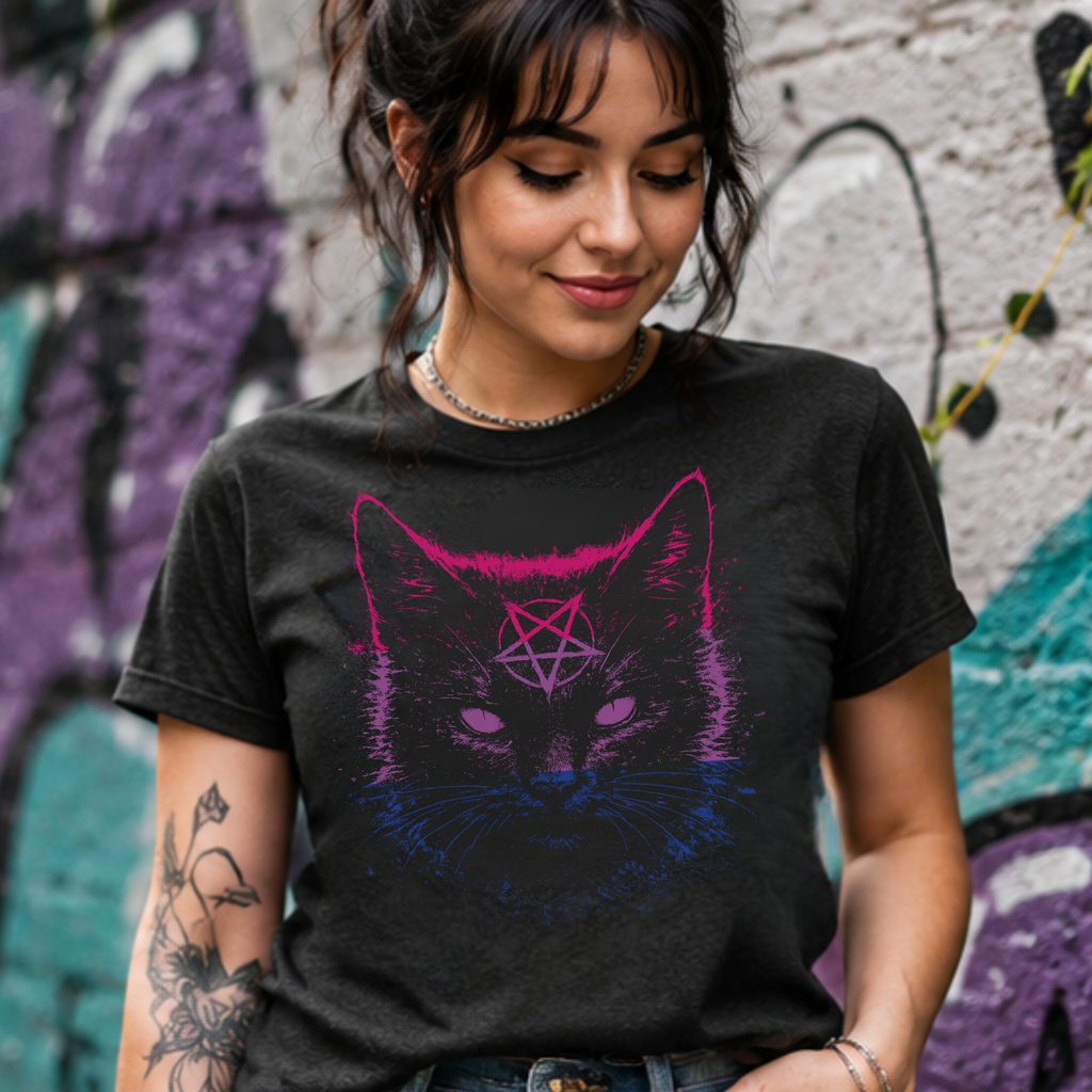Bisexual Pride Black Cat T-Shirt | Nine Lives. One Pride.