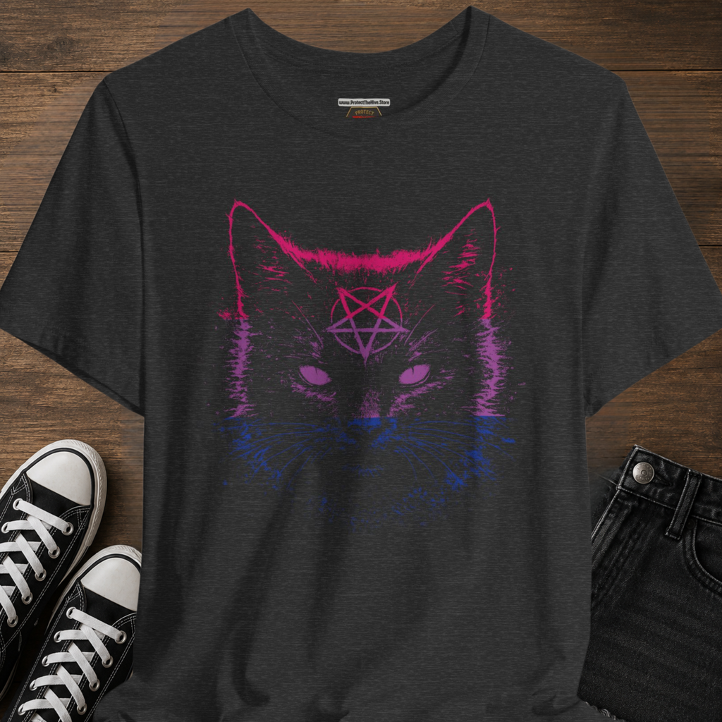 Bisexual Pride Black Cat T-Shirt | Nine Lives. One Pride.