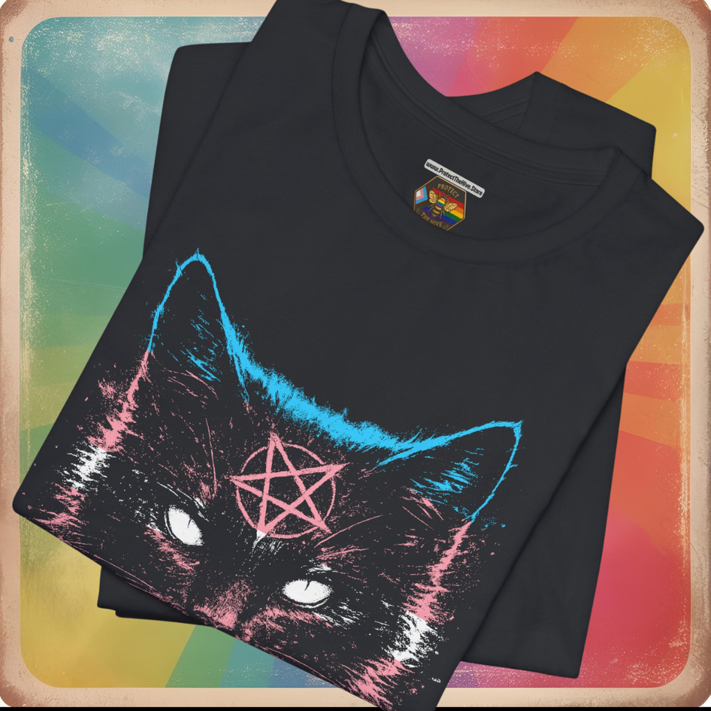 Transgender Pride Black Cat T-Shirt | Nine Lives. One Pride.