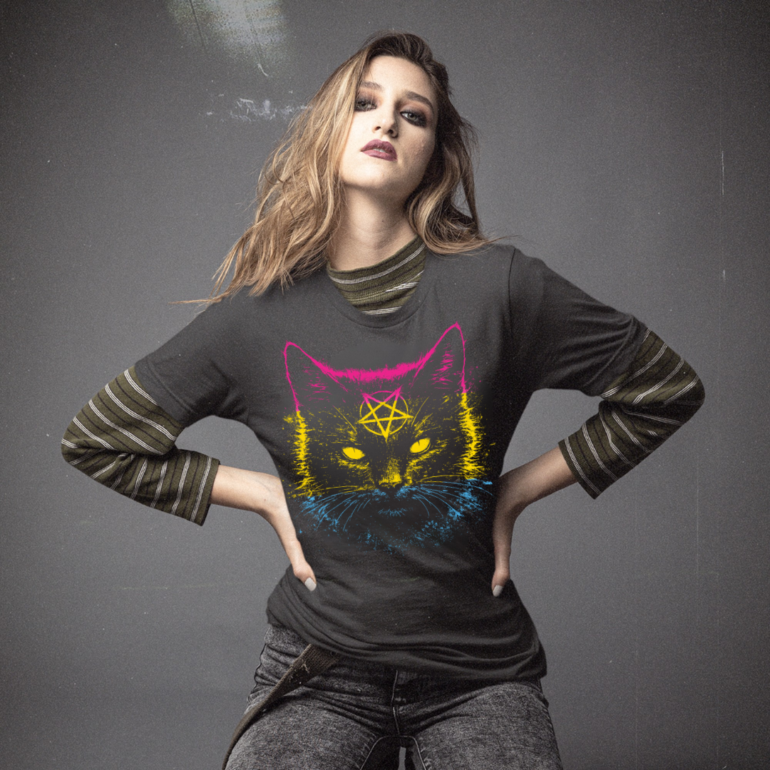 Pansexual Pride Black Cat T-Shirt | Nine Lives. One Pride.