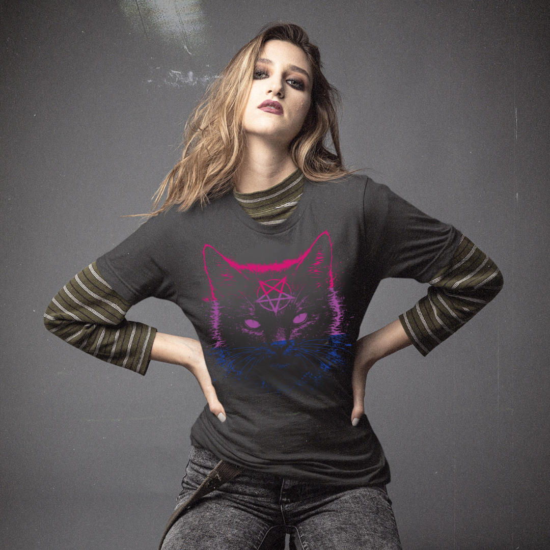 Bisexual Pride Black Cat T-Shirt | Nine Lives. One Pride.