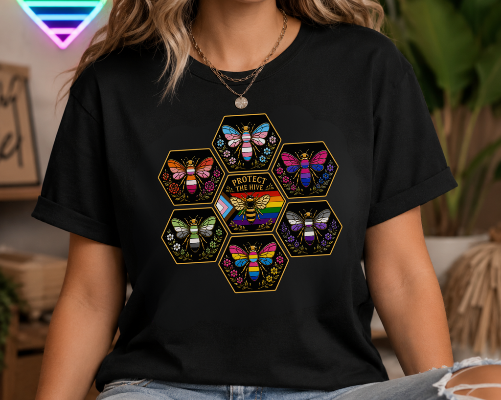 Protect the Hive Pride Shirt, LGBTQ Bee T Shirt, Queer Community Tee, Nature Inspired Pride Apparel, Pride Gift