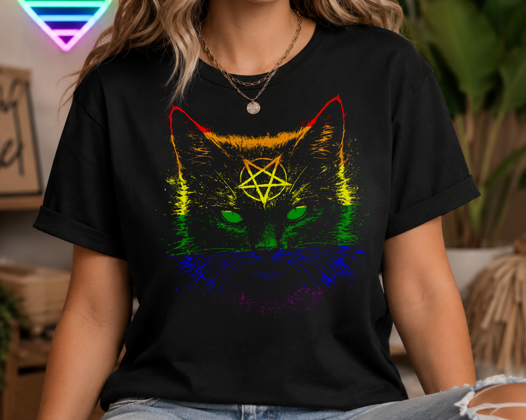 Rainbow Pride Black Cat T-Shirt | Nine Lives. One Pride.